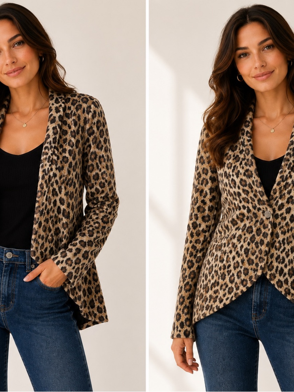 Mark Zunino Women's Leopard Print Open Front Blazer - Beige/Black